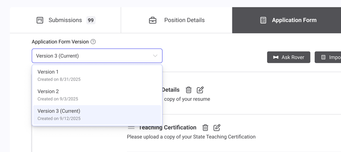 Application Form Version